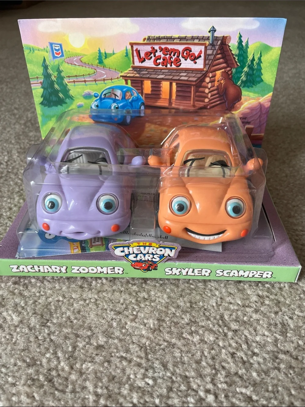 Chevron Cars Zachary Zoomer & Skyler Scamper Toy Car Duo - Purple & Orange